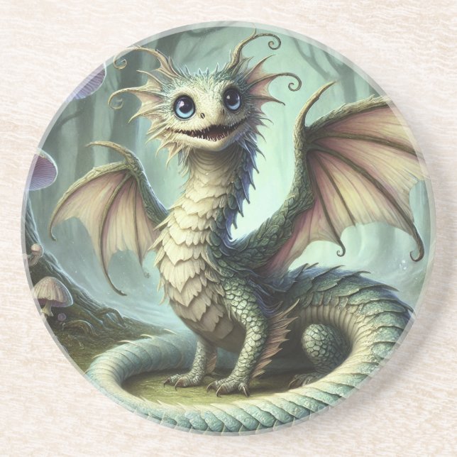 Dragon Jabberwocky Cute Fantasy Creature Art Coaster (Front)