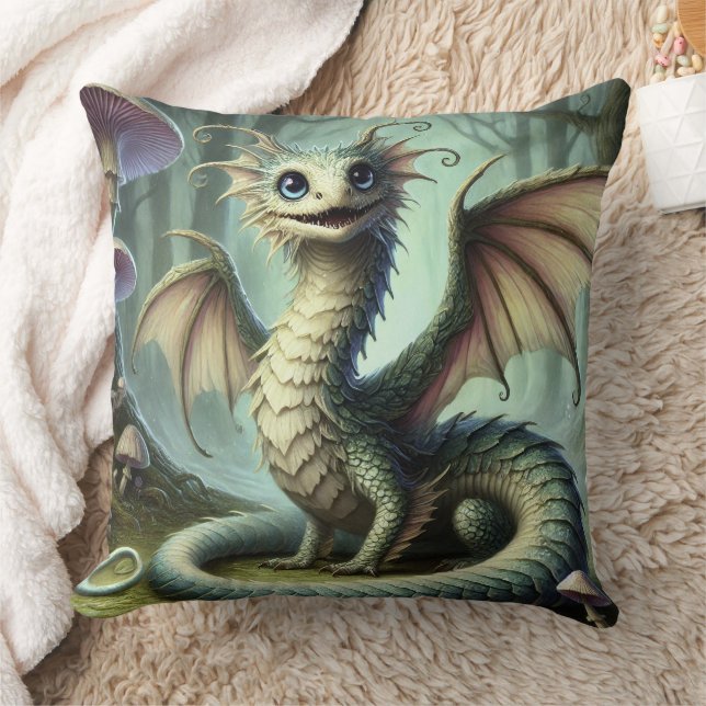 Dragon Jabberwocky Cute Fantasy Creature Art Cushion (Blanket)