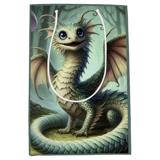Dragon Jabberwocky Cute Fantasy Creature Art Medium Gift Bag (Front)