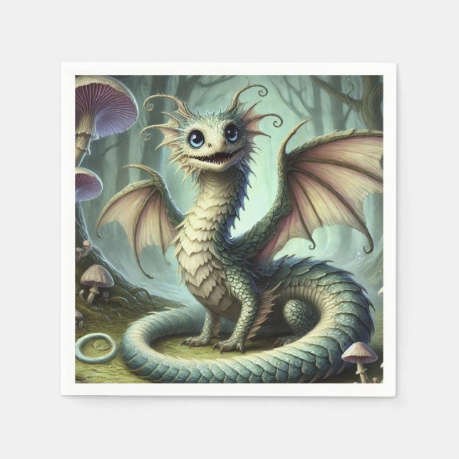 Dragon Jabberwocky Cute Fantasy Creature Art Napkin (Front)