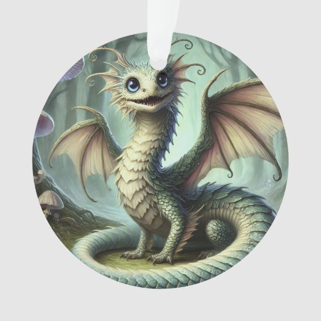 Dragon Jabberwocky Cute Fantasy Creature Art Ornament (Front)