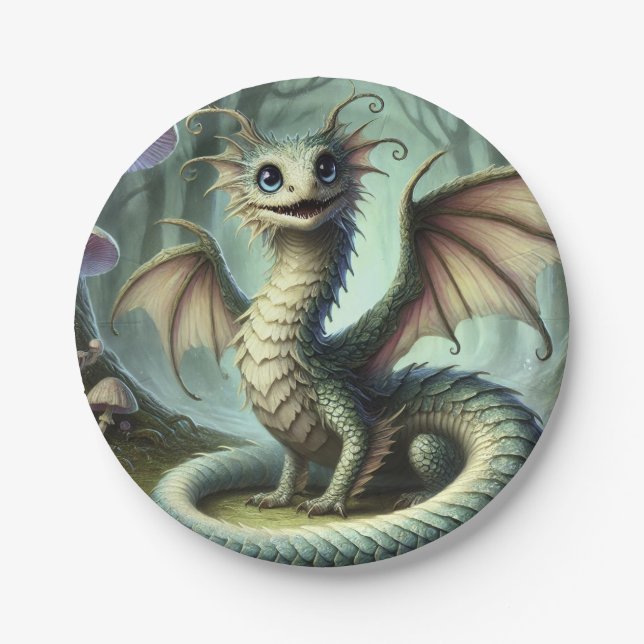 Dragon Jabberwocky Cute Fantasy Creature Art Paper Plate (Front)