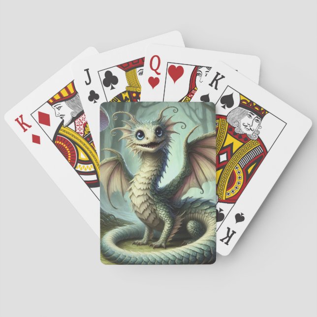 Dragon Jabberwocky Cute Fantasy Creature Art Playing Cards (Back)