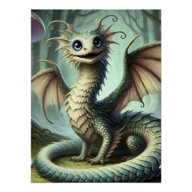Dragon Jabberwocky Cute Fantasy Creature Art Poster (Front)