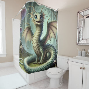 Dragon Jabberwocky Cute Fantasy Creature Art Shower Curtain