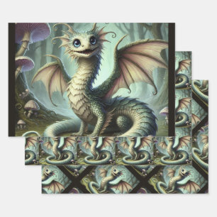Dragon Jabberwocky Cute Fantasy Creature Art Wrapping Paper Sheet