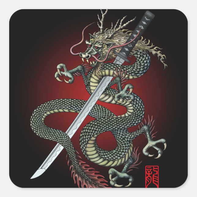 Dragon katana square sticker (Front)