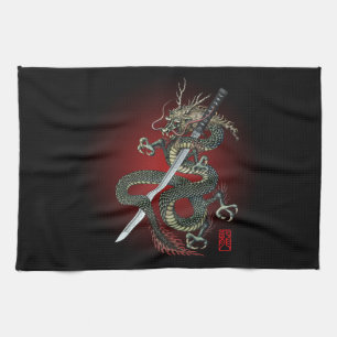 Dragon katana tea towel