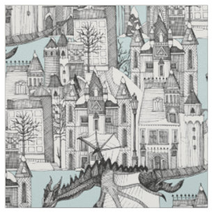 Dragon Kingdom winter blue Fabric