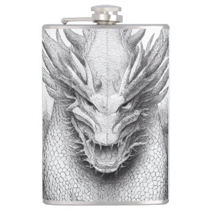 Dragon Legend Wild Nature Illustration Line Epic  Hip Flask