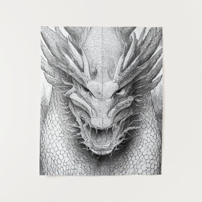 Dragon Legend Wild Nature Illustration Line Epic  Tapestry (Front)