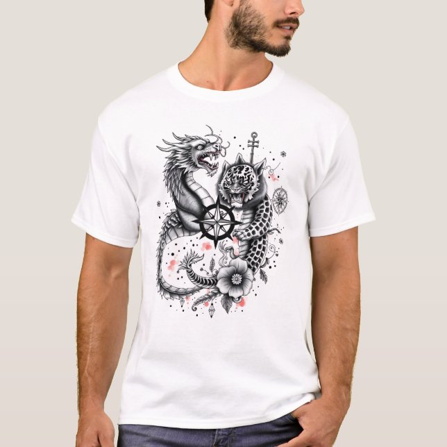 Dragon & Leopard Yin Tattoo T-Shirt (Front)