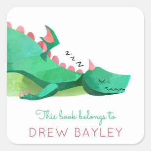 Dragon Library Bookplate Square Sticker