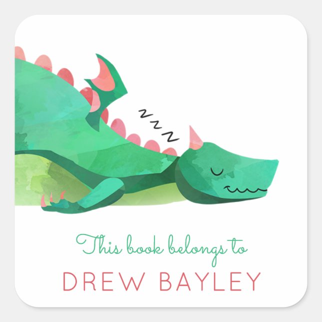 Dragon Library Bookplate Square Sticker (Front)