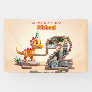 Dragon Little Dino   2nd Birthday Big Number Photo Banner