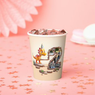 Dragon Little Dino   2nd Birthday Photo Big Number Paper Cups