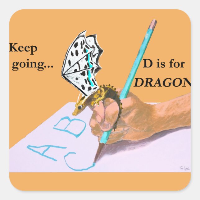Dragon Looks at ABC Square Sticker (Front)