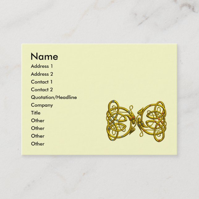 DRAGON LOVE Fantasy Gold Celtic Knot Dragons Business Card (Front)