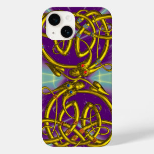 DRAGON LOVE ,GOLD CELTIC KNOTS DRAGONS, Purple Case-Mate iPhone 14 Case