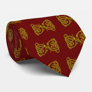 DRAGON LOVE,Gold Celtic Knots,Dragons Red Burgundy Tie