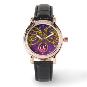 DRAGON LOVE/ GOLD CELTIC KNOTS GEMSTONE MONOGRAM WATCH