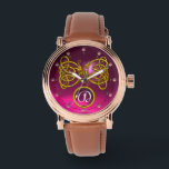 DRAGON LOVE/ GOLD CELTIC KNOTS GEMSTONE MONOGRAM WATCH<br><div class="desc">Elegant 3D ptnk ruby gem stone with gold Celtic dragons  .Very accurated 3D modelling and rendering  by Bulgan Lumini (c).Part from series Hyper Talismans.</div>