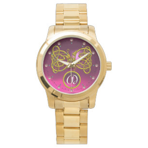 DRAGON LOVE/ GOLD CELTIC KNOTS GEMSTONE MONOGRAM WATCH