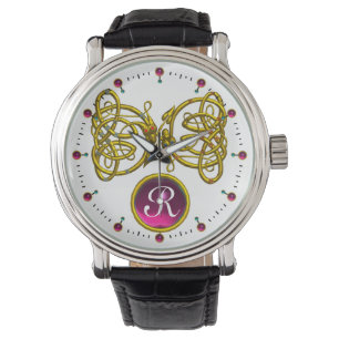 DRAGON LOVE/ GOLD CELTIC KNOTS GEMSTONE MONOGRAM WATCH