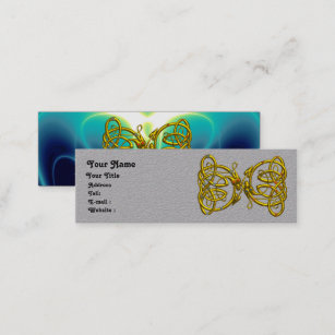 DRAGON LOVE Gold Celtic Knots Teal Blue Grey Paper Mini Business Card