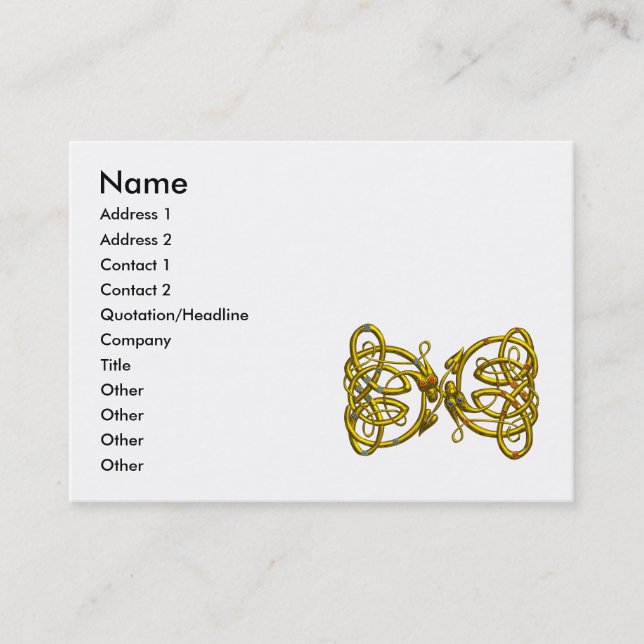 DRAGON LOVE / Gold Celtic Knots White Business Card (Front)