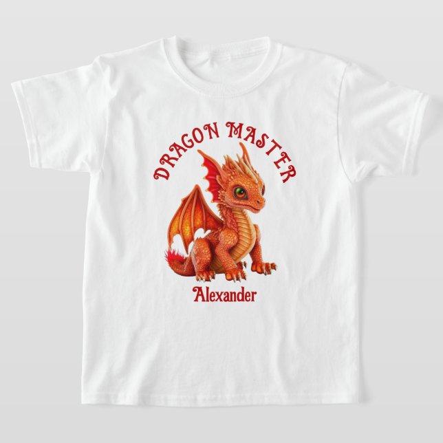 Dragon Master 3D Orange Dragon Personalise T-Shirt (Laydown)