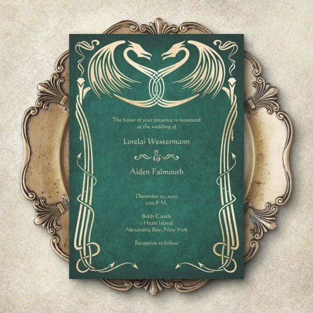 Dragon Mediaeval Epic Fantasy Green Celtic Wedding Invitation (Creator Uploaded)