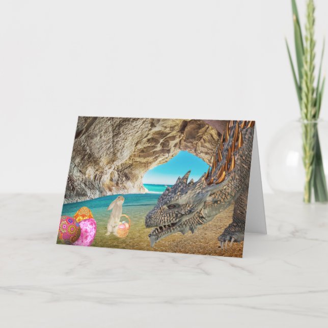 Dragon Meets Easter Bunny Greeting Card (Front)