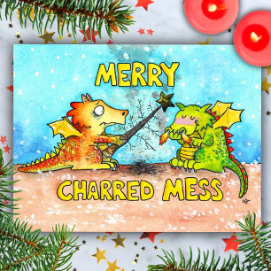 Dragon Merry Christmas postcard by Nicole Janes