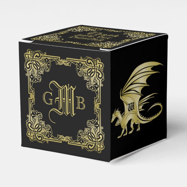 Dragon Monogram Gold Frame Traditional Book Cover Favour Box (Front Side)
