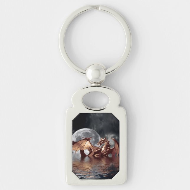 Dragon & Moon fantasy artwork Key Ring (Front)