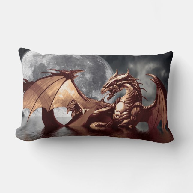 Dragon & Moon Fantasy Mythical Throw Pillow (Front)