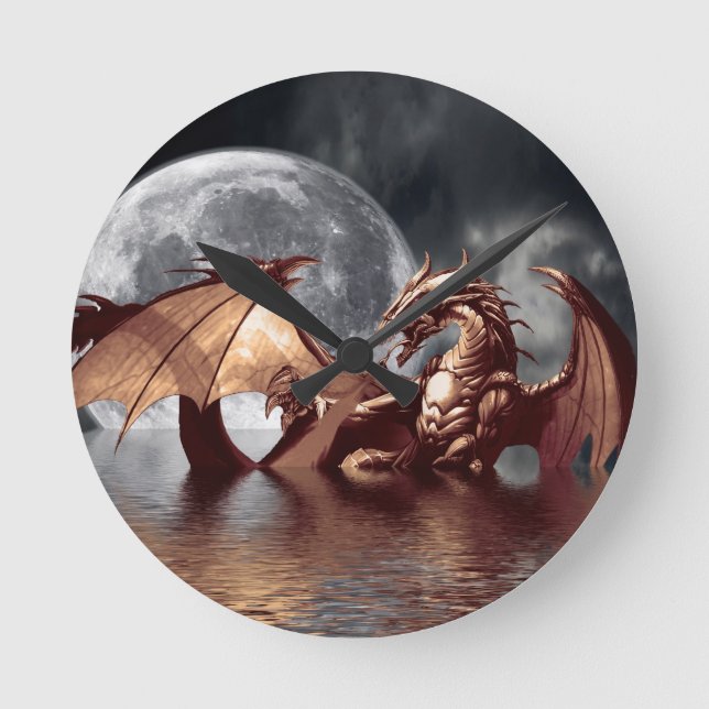 Dragon & Moon Fantasy Wall Clock (Front)