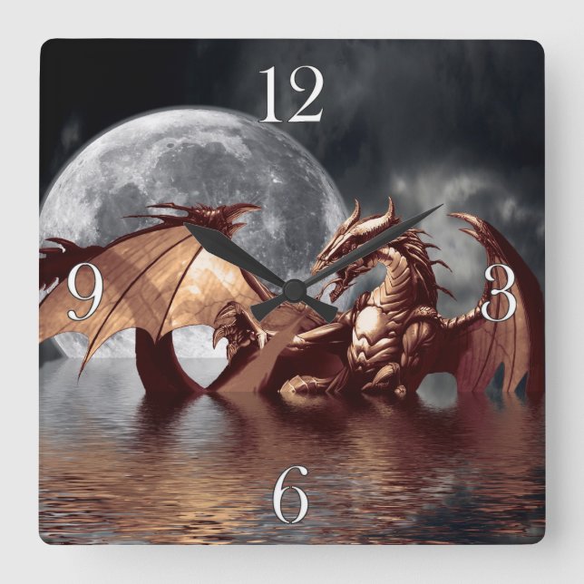 Dragon & Moon Fantasy Wall Clock (Front)