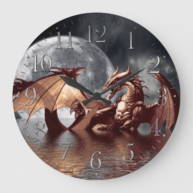 Dragon & Moon Fantasy Wall Clock (Front)