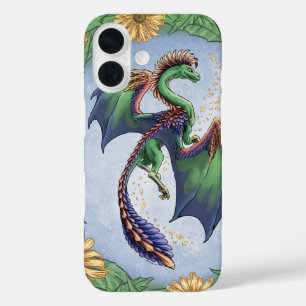 "Dragon of Summer" Flowers and Leaves Fantasy Art iPhone 16 Case