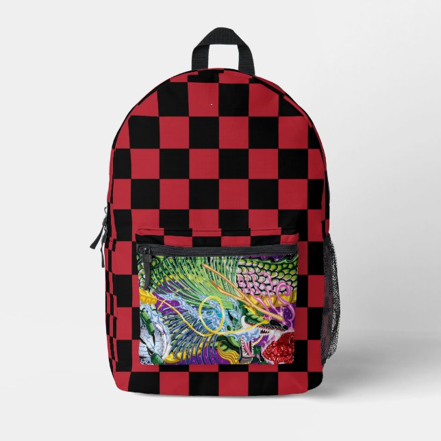 Dragon of the Rose w/ Red 80s Style Checkers Printed Backpack (Front)