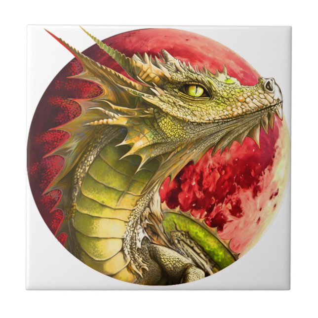 Dragon on Bloody Moon Ceramic Tile (Front)