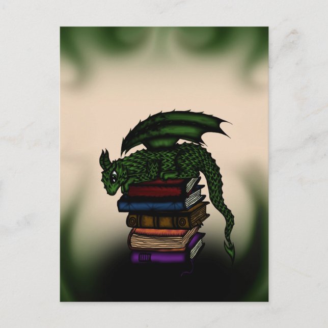 Dragon on Books Postcard (Front)