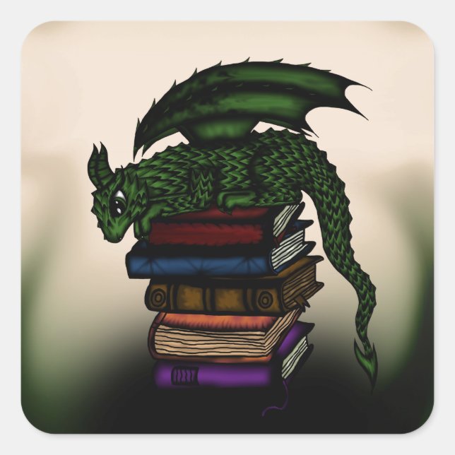 Dragon on Books Square Sticker (Front)