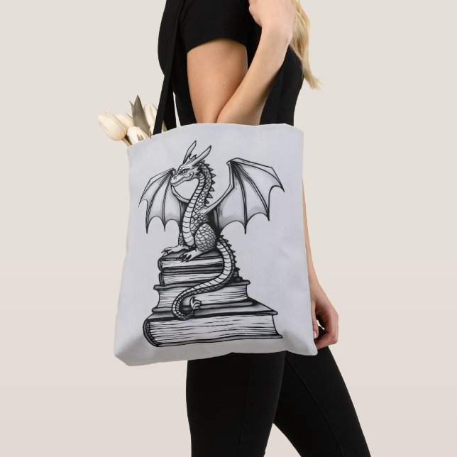 Dragon on Books Tote Bag (Close Up)