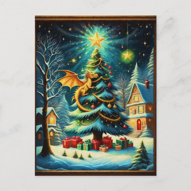 Dragon On Christmas Eve ai Holiday Postcard (Front)