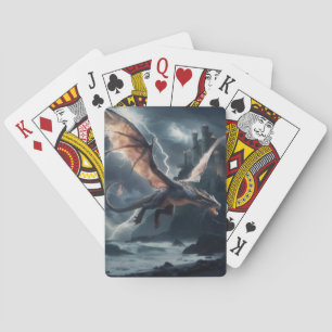 Dragon over the castle. playing cards