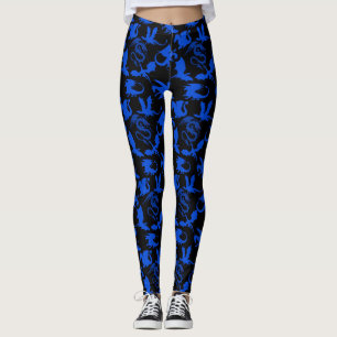 Dragon pattern 02 blue.bwx4 black BG Leggings