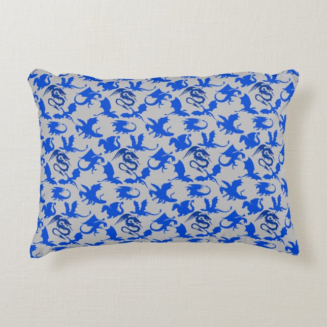 Dragon pattern 02 blue.bwx4 grey BG Decorative Cushion (Front)